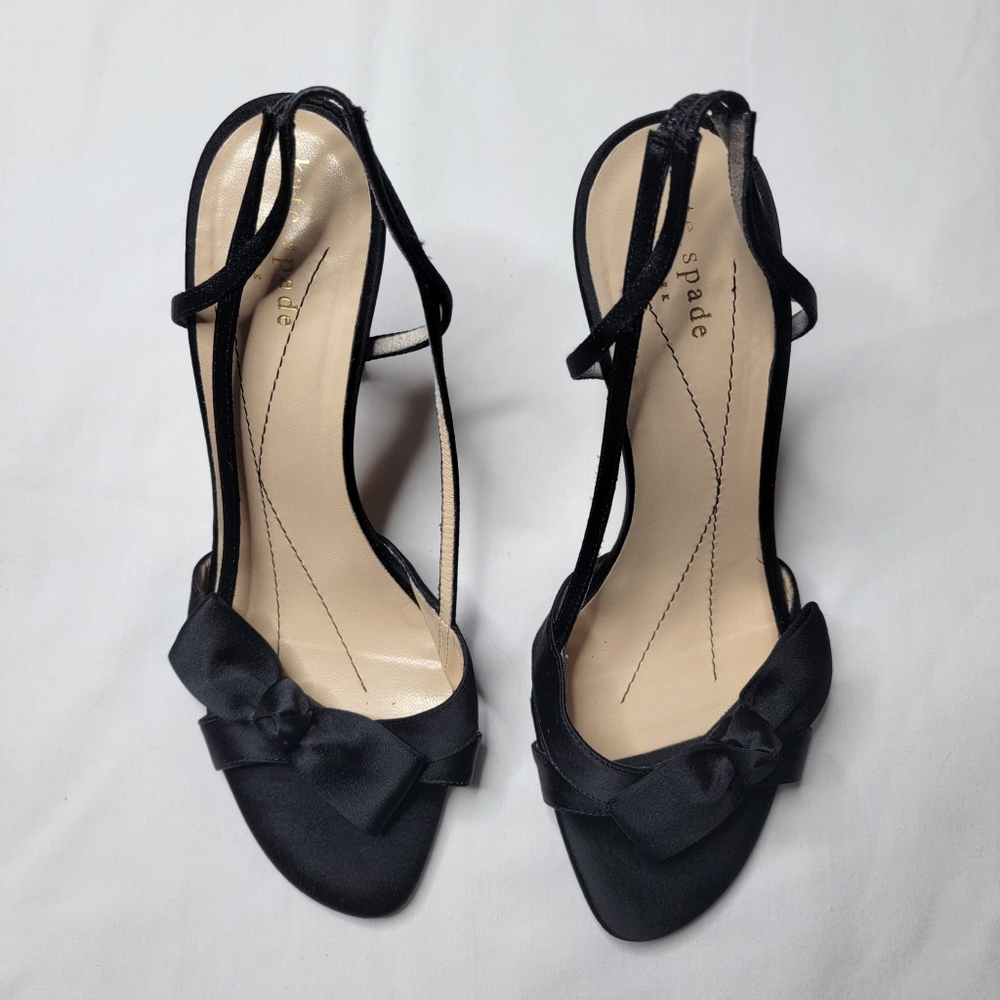 Black satin Kate spade bow sandals